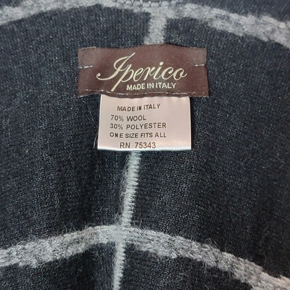 Iperico Black White Windowpane Check Wool Poncho One Size Italy Classic Cozy - Picture 10 of 11